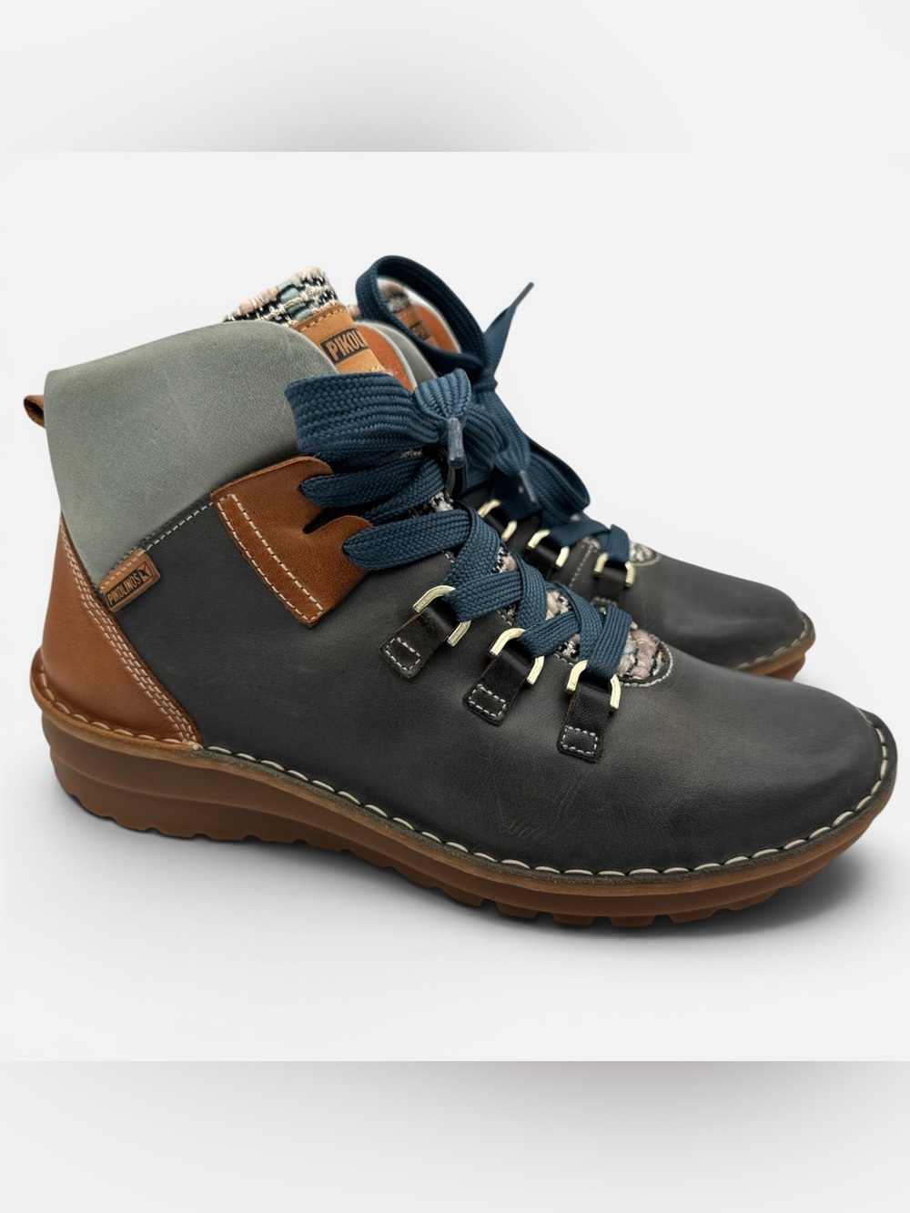 Pikolinos Cazorla Leather Lace-Up Ankle Boots Blue Combo Women’s EU 40 /US 9-9.5